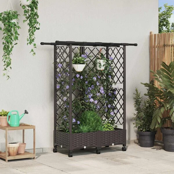 vidaXL Lit Élevé avec Treillis et Toit Marron 124 x 40 x 127 cm PP