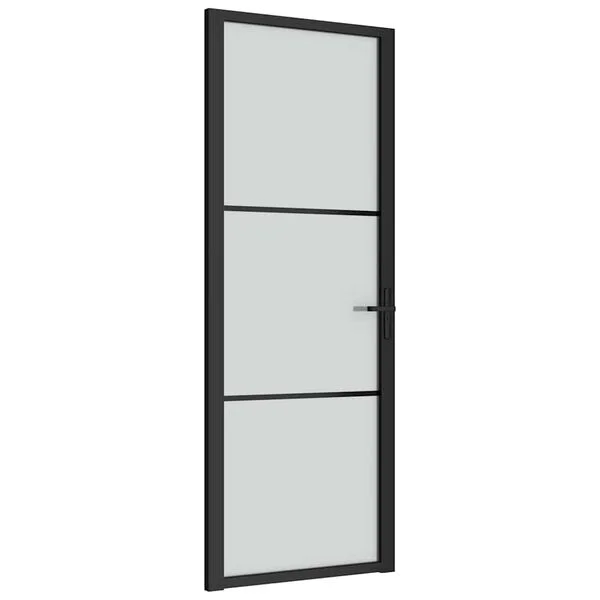 vidaXL Porte intérieure 76x201, 5 cm Noir Verre mat et aluminium