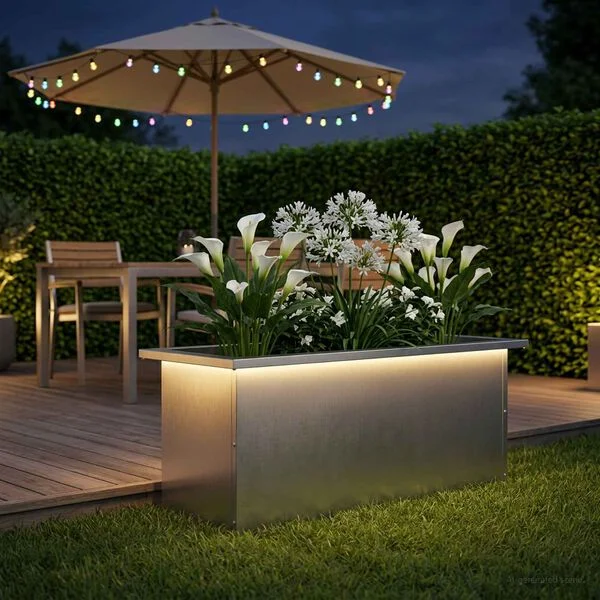 vidaXL Jardinière de jardin avec LED Argenté 30 x 80 x 30 cm