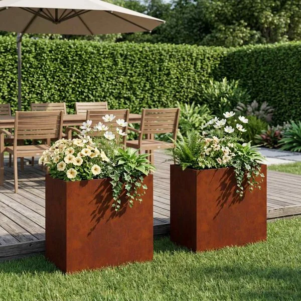 vidaXL Cache-pot de jardin 2 pc Rouillé 50 x 30 x 40 cm Acier patiné