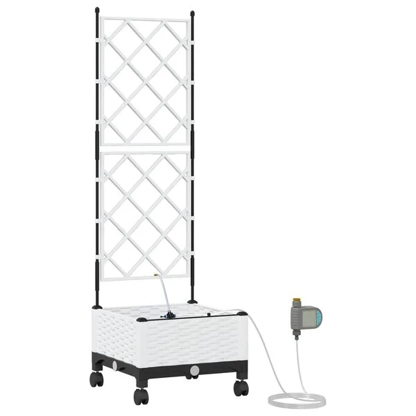vidaXL Porte-plante de jardin avec irrigation et roues Blanc PP