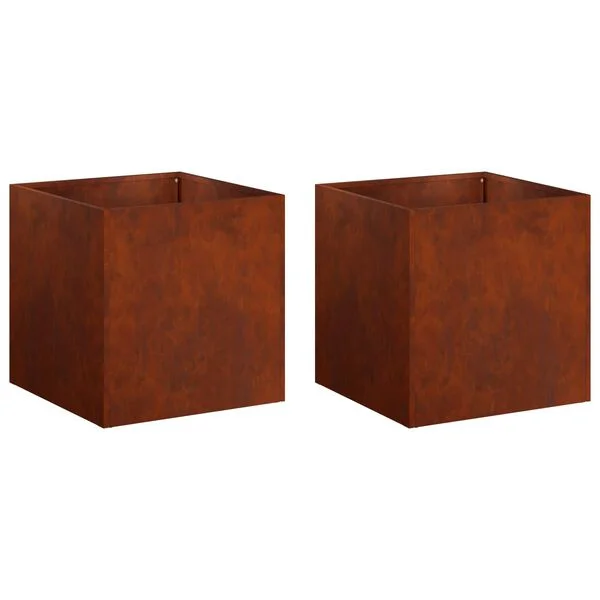 vidaXL Cache-pot de jardin 2 pc Rouillé 25 x 25 x 25 cm Acier patiné