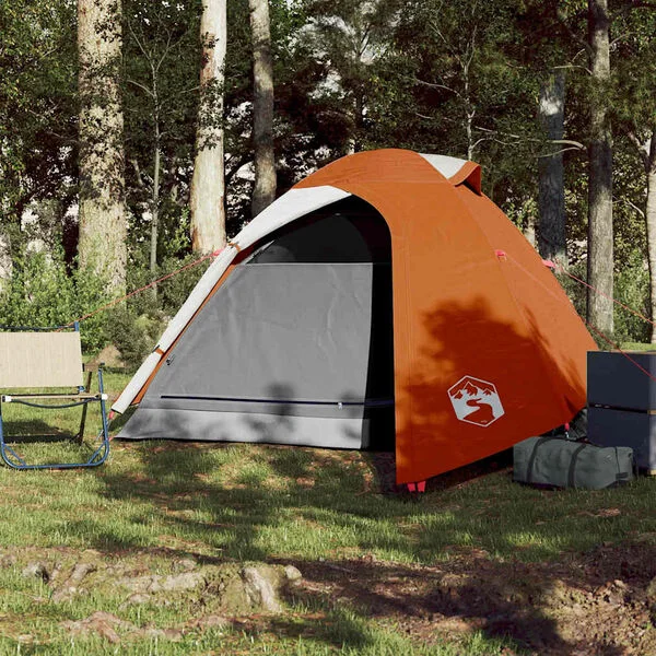 vidaXL Tente de camping à dôme 3 personnes gris et orange imperméable