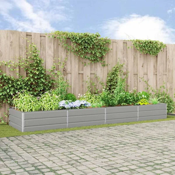 vidaXL Jardinière Gris clair 385 x 100 x 45 cm Acier galvanisé