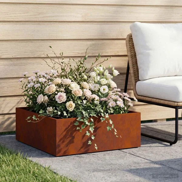 vidaXL Cache-pot de jardin Rouillé 40 x 40 x 20 cm Acier patiné