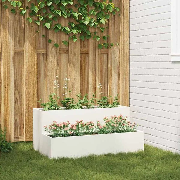 vidaXL Cache-pot de jardin Blanc 100 x 60 x 45 cm Acier laminé à froid