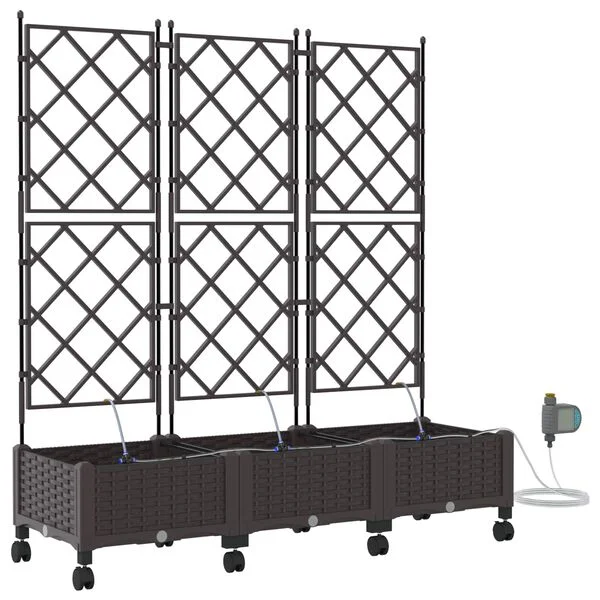 vidaXL Porte-plante de jardin avec irrigation et roues 3 pc Marron PP