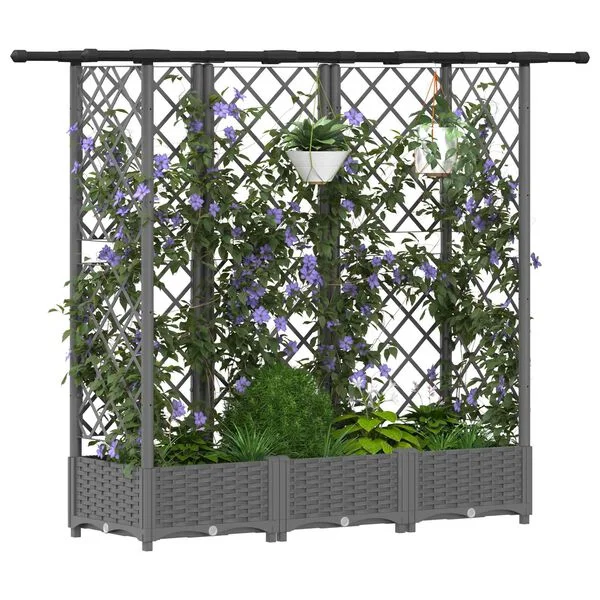 vidaXL Lit Élevé avec Treillis et Toit Gris clair 164 x 40 x 121 cm PP