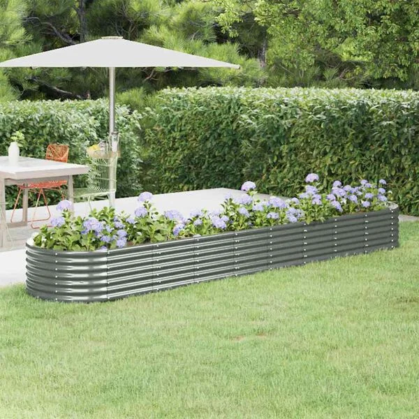 vidaXL Lit surélevé de jardin Acier galvanisé 368x80x36 cm gris