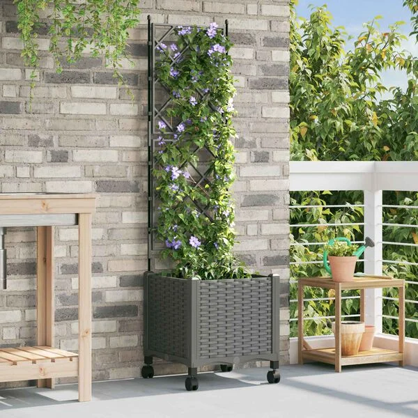 vidaXL Bac de jardin avec treillis et roues Gris clair PP