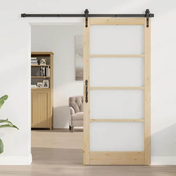 vidaXL Porte coulissante 93 x 202 cm Bois de pin massif et verre