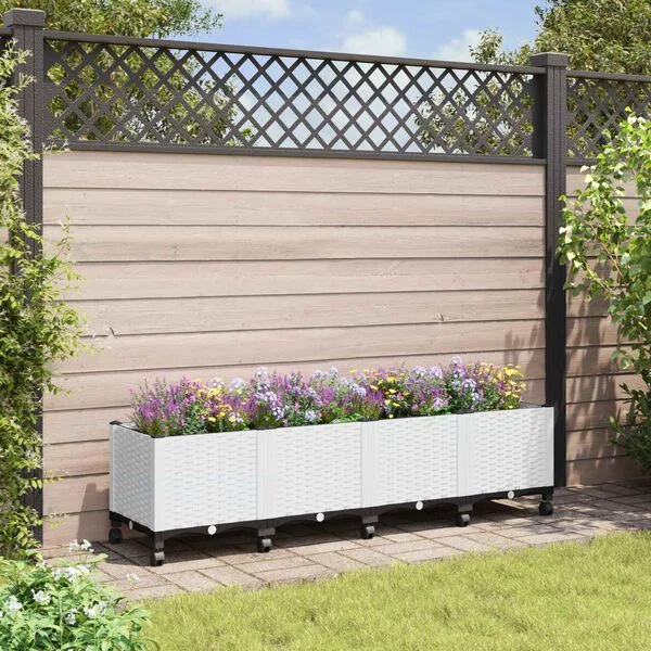 vidaXL Jardinière avec Roues Blanc 160 x 40 x 44 cm PP