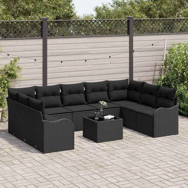 vidaXL Ensemble de canapé de jardin 10 pc Noir polyrotin