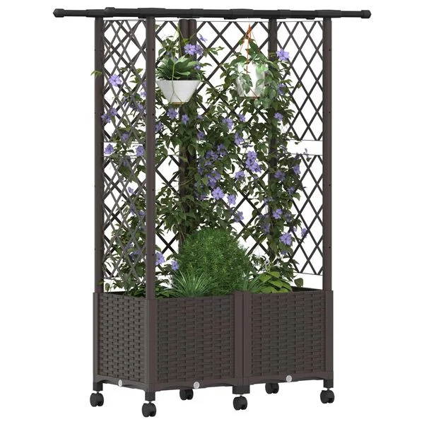 vidaXL Lit Élevé avec Treillis et Toit Marron 124 x 40 x 142 cm PP