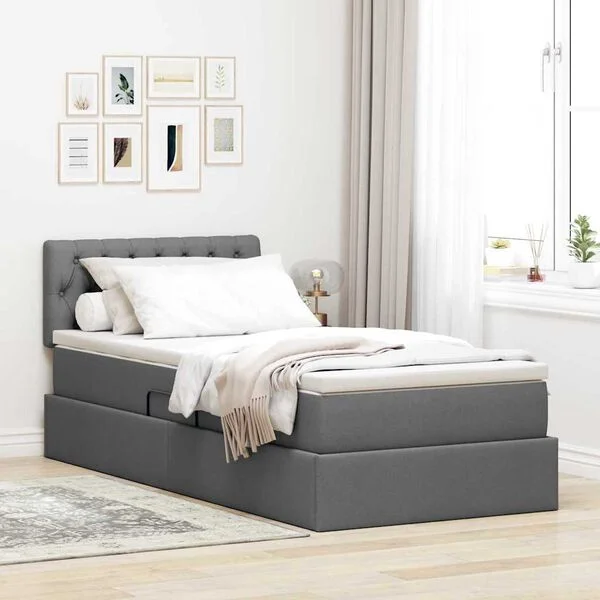 vidaXL Lit avec rangement et matelas Gris foncé 90 x 190 cm Velours