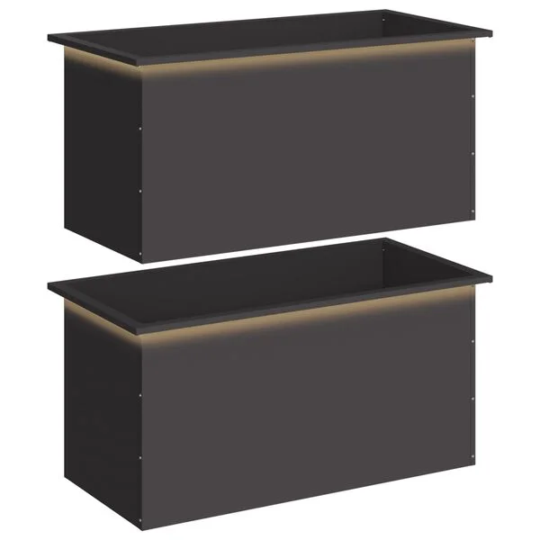 vidaXL Jardinière de jardin avec LED 2 pc Noir 50 x 100 x 48 cm Acier