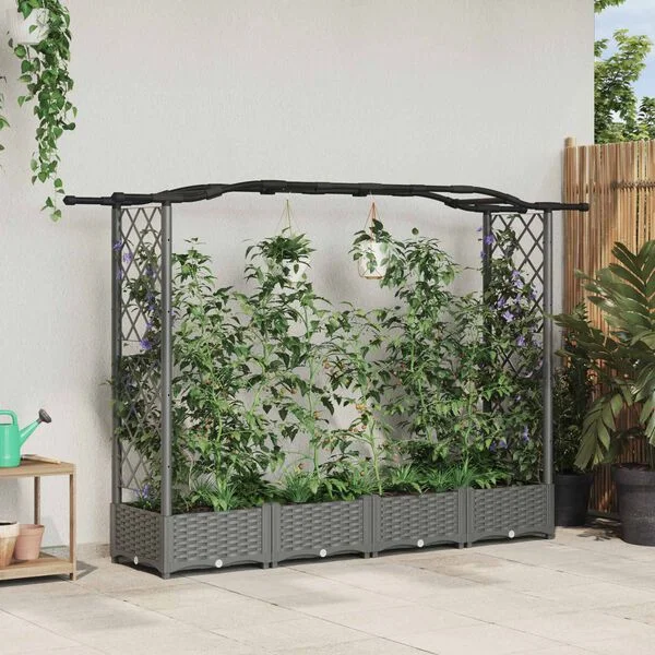 vidaXL Lit Élevé avec Treillis et Toit Gris clair 207 x 40 x 123 cm PP