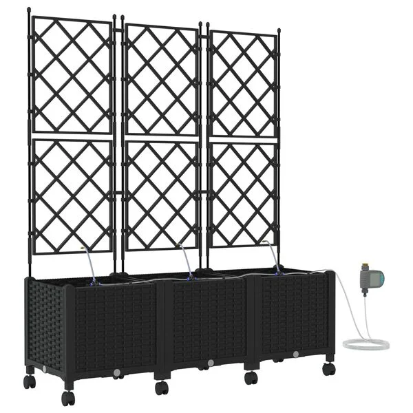 vidaXL Porte-plante de jardin avec irrigation et roues 3 pc Noir PP