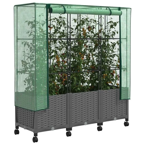 vidaXL Jardinière de jardin avec couverture de serre et roues 3 pc PP