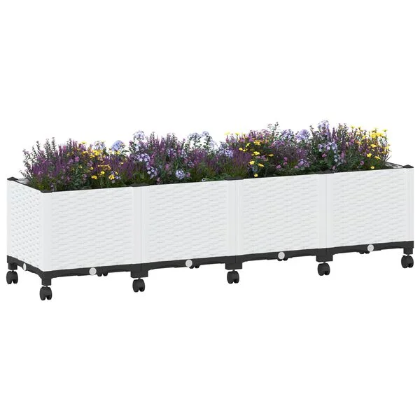 vidaXL Jardinière avec Roues Blanc 160 x 40 x 44 cm PP