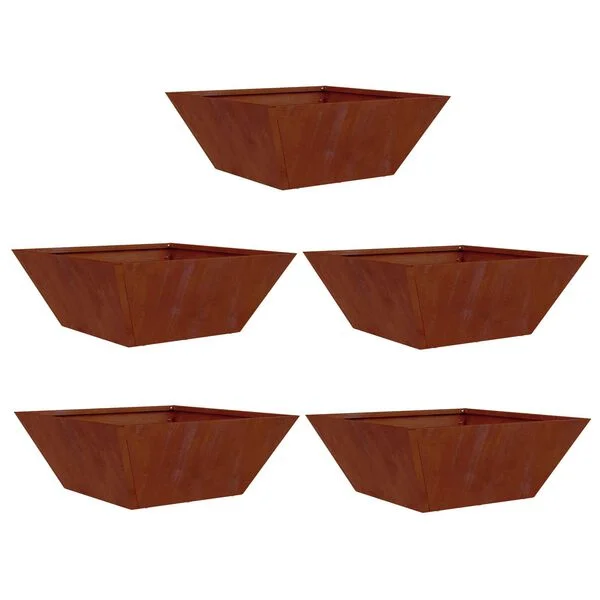 vidaXL Cache-pot de jardin 5 pc Rouillé 40 x 40 x 15 cm Acier patiné