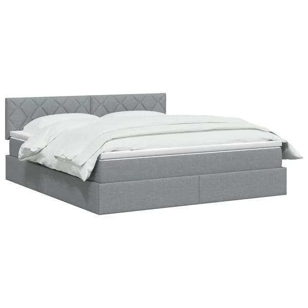 vidaXL Lit de rangement LED avec matelas Gris clair 160 x 200 cm Tissu