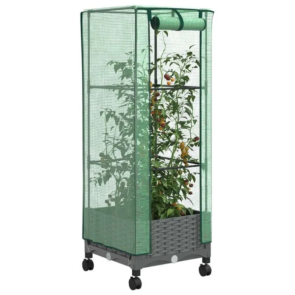 vidaXL Jardinière de jardin avec couverture de serre et roues PP
