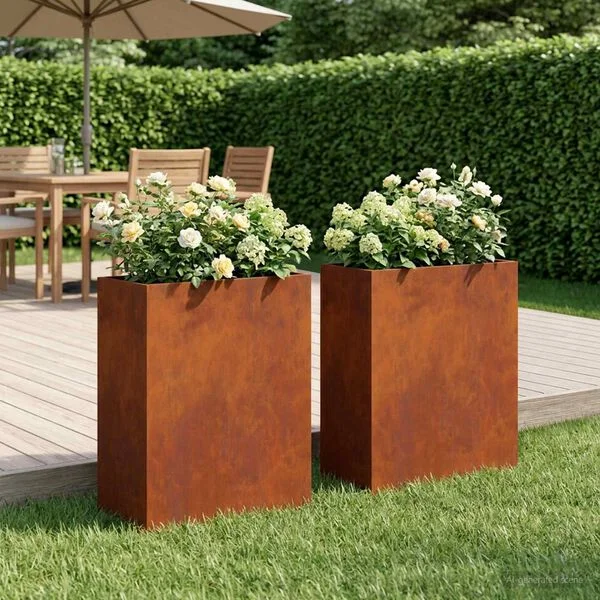 vidaXL Cache-pot de jardin 2 pc Rouillé 40 x 20 x 40 cm Acier patiné