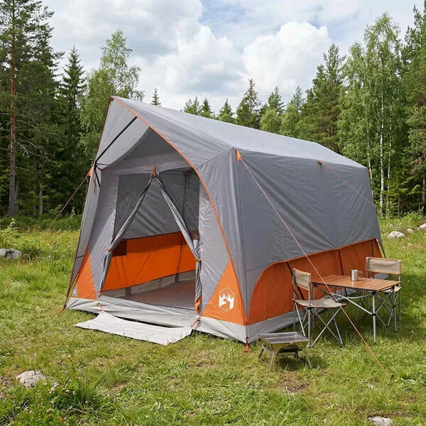 vidaXL Tente tunnel 8 personne Gris et orange Polyester et Acier