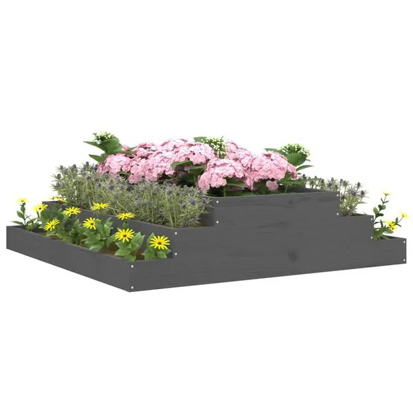 vidaXL Jardinière Gris 110x110x27 cm Bois massif de pin
