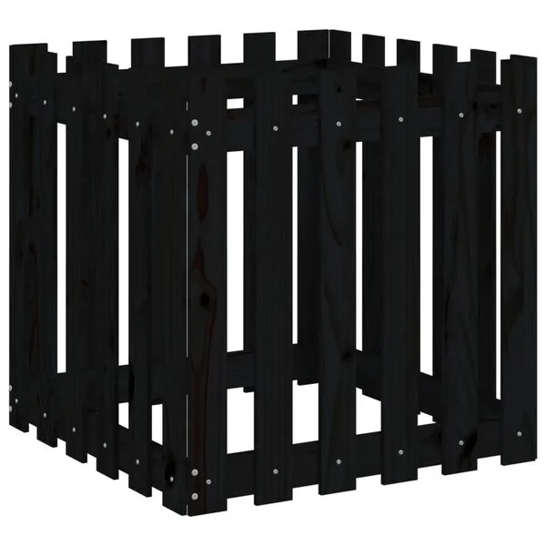 vidaXL Jardinière avec design de clôture noir 60x60x60 cm pin massif