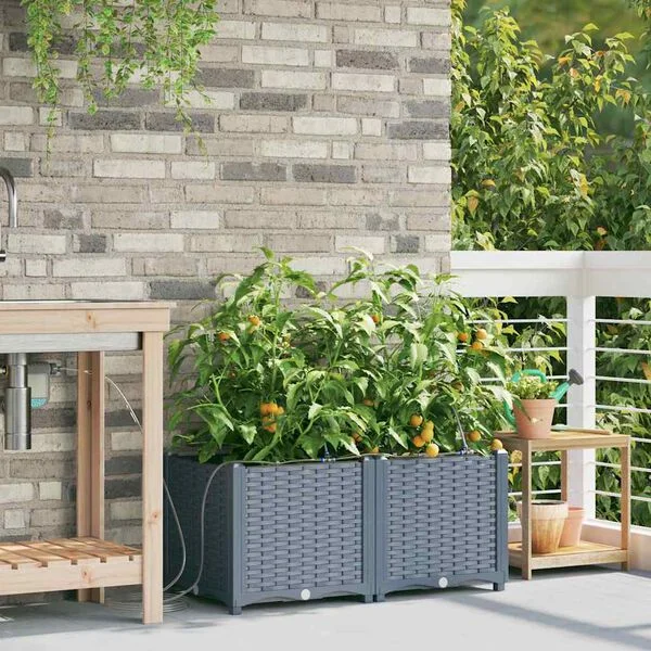 vidaXL Cache-pot de jardin 2 pc Gris clair 80 x 40 x 37, 5 cm PP