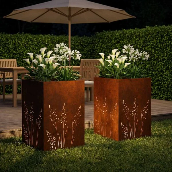 vidaXL Cache-pot de jardin 2 pc Rouillé 50 x 50 x 75 cm Acier patiné