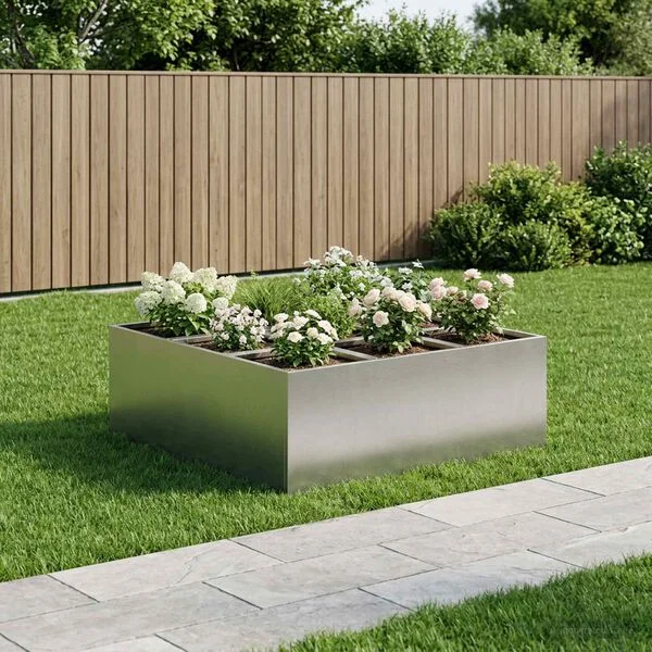vidaXL Cache-pot de jardin Argenté 100 x 100 x 30 cm Acier inoxydable