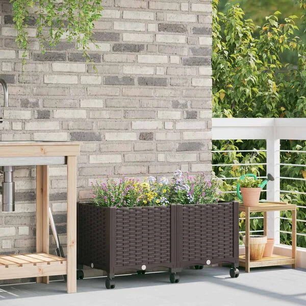 vidaXL Jardinière avec Roues Marron 80 x 40 x 44 cm PP