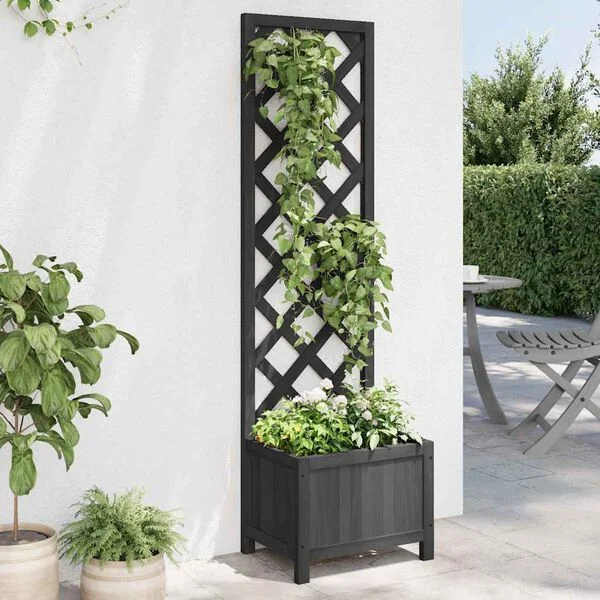 vidaXL Jardinière avec treillis noir 40x30x135 cm bois massif de sapin