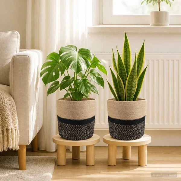 vidaXL Ensemble de Pots à Plantes 2 pc Naturel et noir Ø 28 x 28 cm