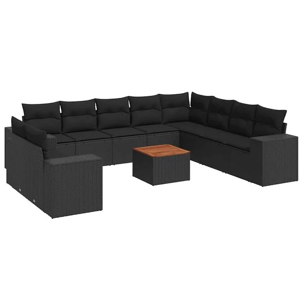 vidaXL Salon de jardin 11 pcs avec coussins noir résine tressée