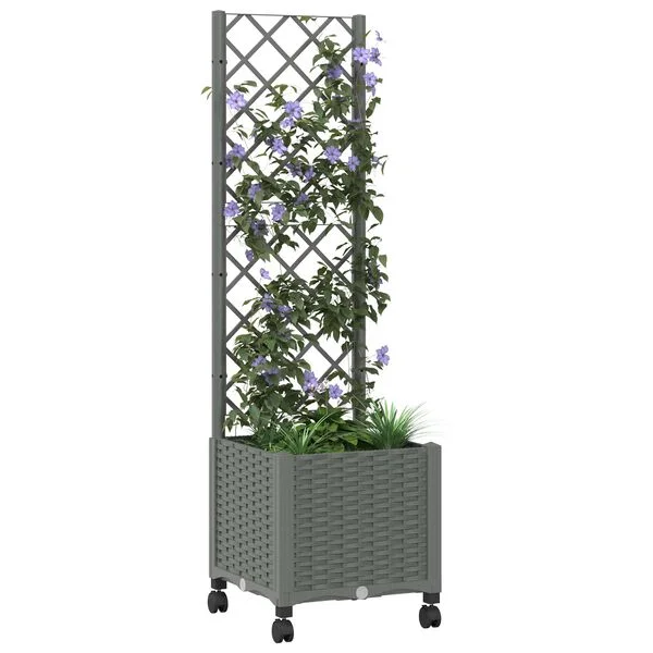 vidaXL Bac de jardin avec treillis et roues Gris clair PP