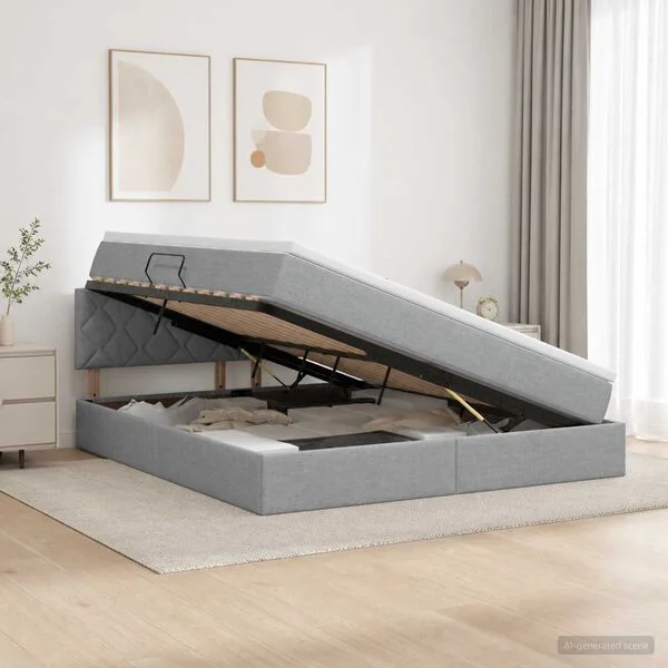 vidaXL Lit de rangement LED avec matelas Gris clair 160 x 200 cm Tissu