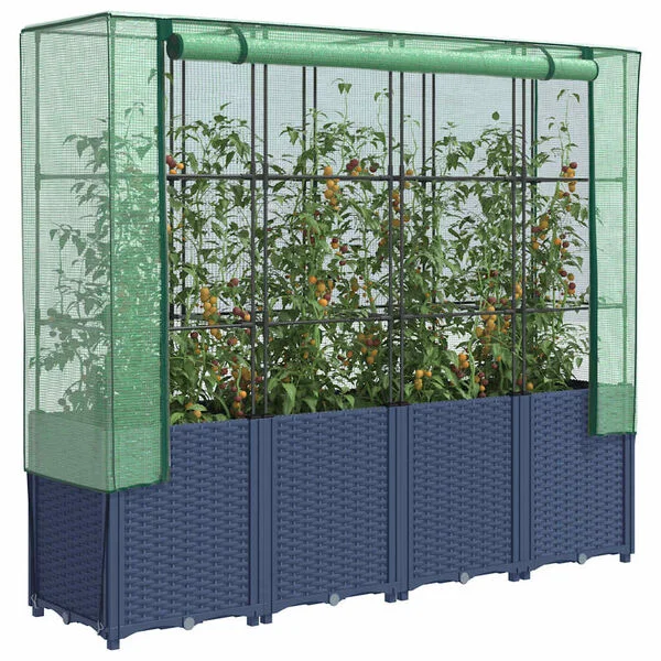 vidaXL Lit surélevé avec housse de serre aspect rotin 160 x 40 x 153 cm