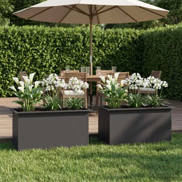 vidaXL Jardinière de jardin avec LED 2 pc Noir 50 x 80 x 48 cm Acier