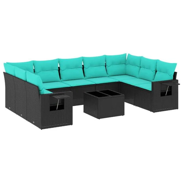 vidaXL Ensemble de canapé de jardin 10 pcs avec coussins noir