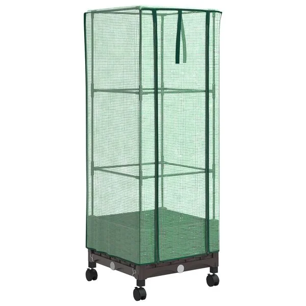 vidaXL Jardinière de jardin avec couverture de serre et roues Marron