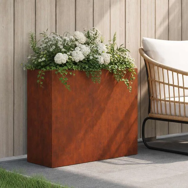 vidaXL Cache-pot de jardin Rouillé 50 x 20 x 40 cm Acier patiné