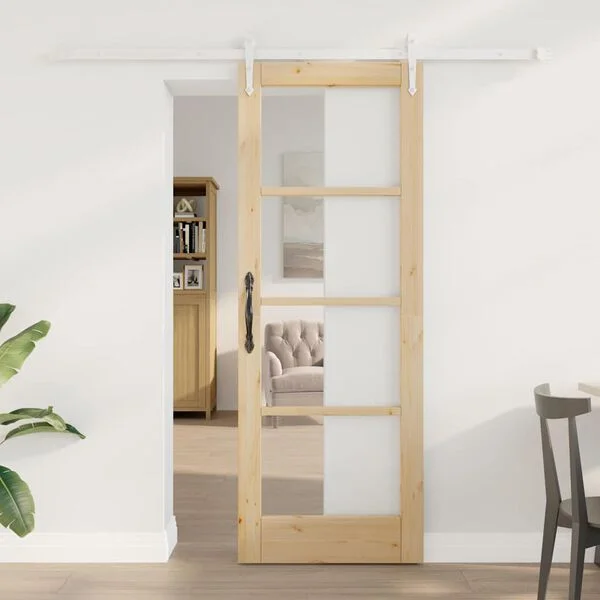 vidaXL Porte coulissante 73, 5 x 198, 5 cm Bois de pin massif et verre