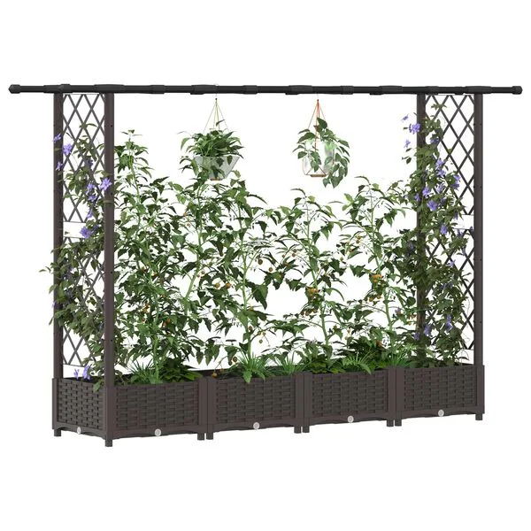 vidaXL Lit Élevé avec Treillis et Toit Marron 203 x 40 x 121 cm PP