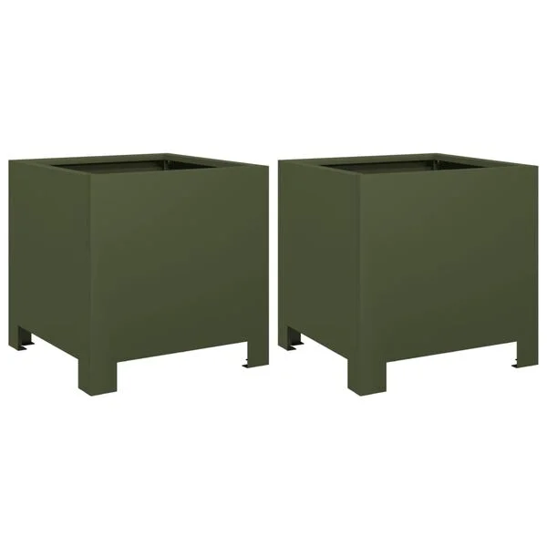 vidaXL Jardinières 2 pcs vert olive 30x30x30 cm acier