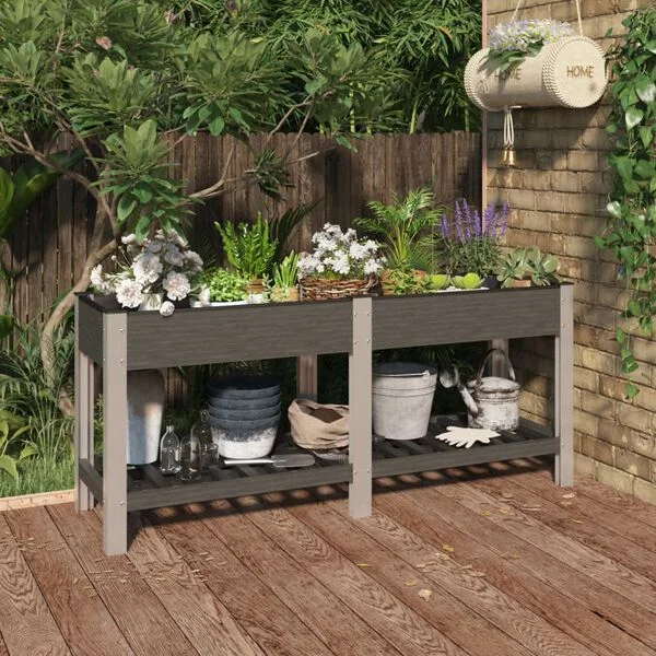 vidaXL Lit surélevé de jardin avec étagère Gris 175x50x75 cm WPC
