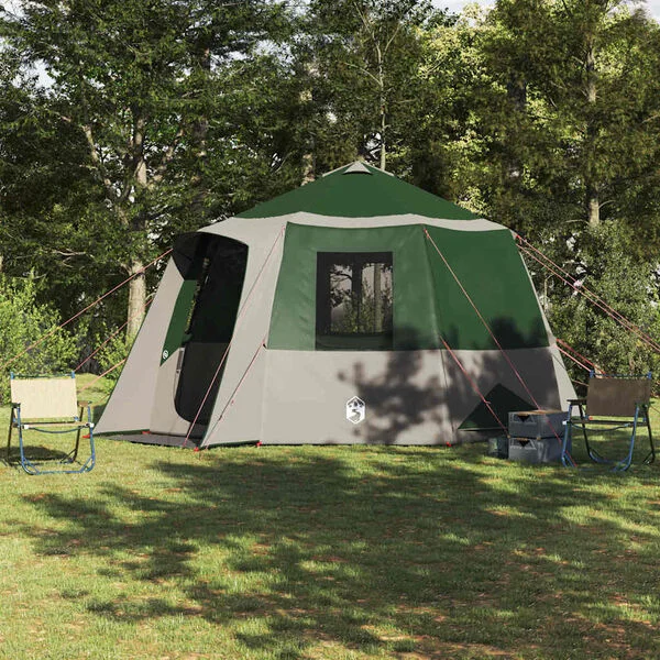 vidaXL Tente de cabane 12 personnes 10 personne Vert et blanc